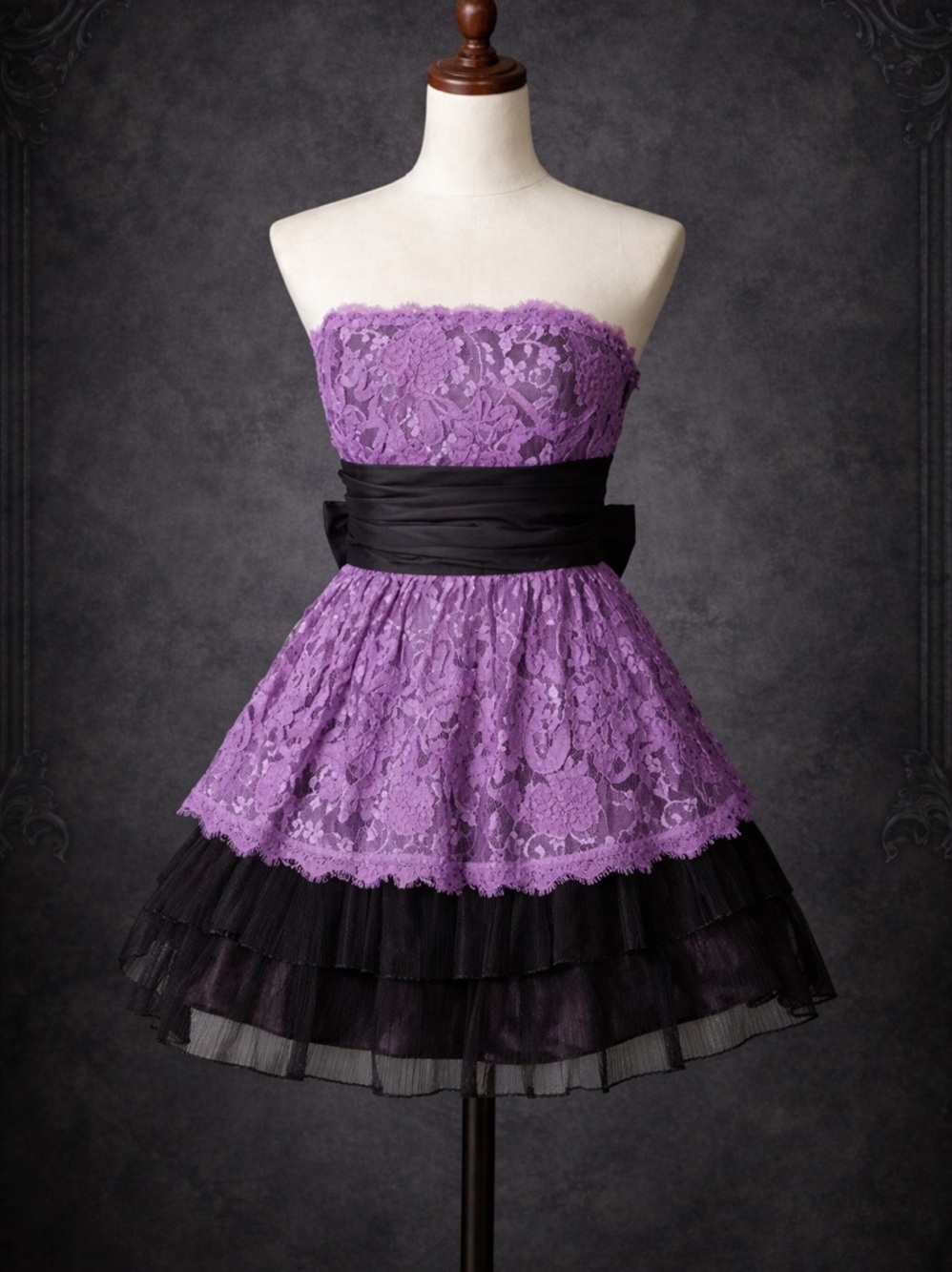 Betsy Johnson Party Dress Sz 2 Strapless Cupcake Tulle Lace Layered Vtg Witchy